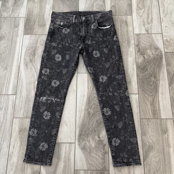 Levi’s Pride Collection Gray Floral Embroidered Big E Jeans Skinny Leg Sz 32/30 - Picture 3 of 10